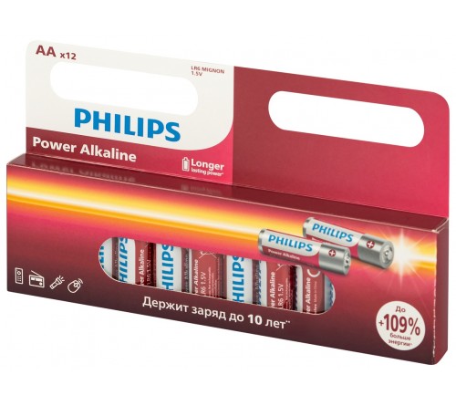 Батарейка PHILIPS            LR6 AA  Alkaline  ( 12BL) Power 1.5V P12W-51 ( 12/240)