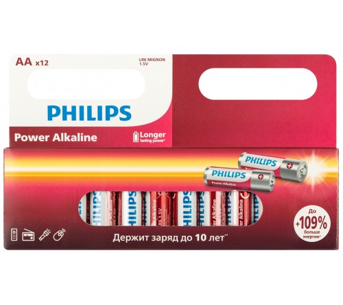 Батарейка PHILIPS            LR6 AA  Alkaline  ( 12BL) Power 1.5V P12W-51 ( 12/240)