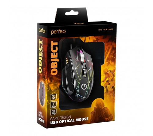 Мышь Perfeo  Object                        (USB, 6400dpi,Optical) Black Игровая Подсветка Коробка (PF_B4890)