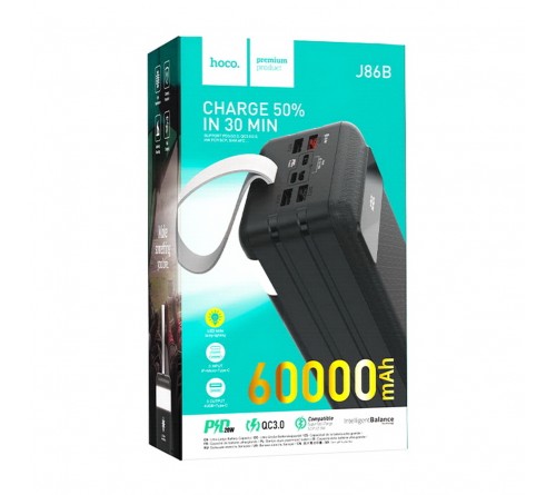 Внешний Аккумулятор Power Bank Hoco J  86B                                  60000 mAh 3*USB 2.1A Black MicroUSB/Type-C входы 22.5W