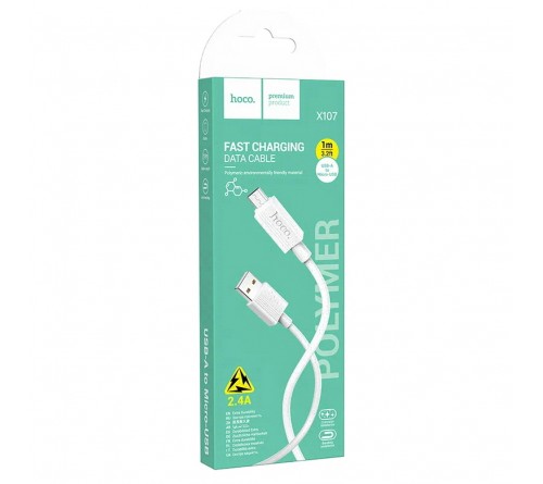 Кабель  USB - MicroUSB Hoco X107 1.0 m,2.4A, White,коробочка Пластик