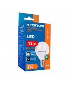 Лампа светодиодная KRONUS (LED) G45-  12W-6000K E14 Холодный Дневной свет (..