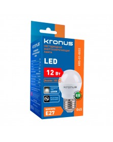 Лампа светодиодная KRONUS (LED) G45-  12W-6000K E27 Холодный Дневной свет (..