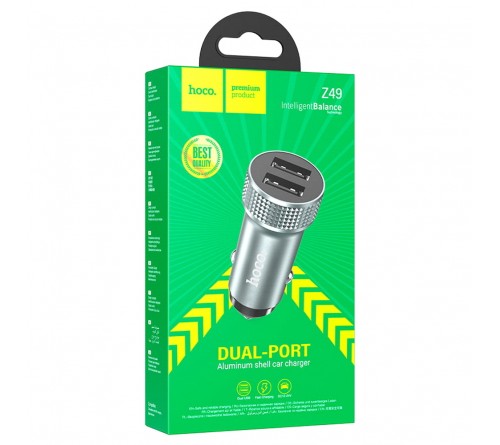 Автомобильное Зарядное Устройство 12V- USB 2*USB выхода Hoco Z 49 2.4A,Grey