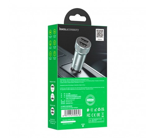 Автомобильное Зарядное Устройство 12V- USB 2*USB выхода Hoco Z 49 2.4A,Grey