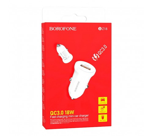 Автомобильное Зарядное Устройство 12V- USB 1*USB выход   Borofone BZ  18    3.6A,White QC 3.0 Fast Charger