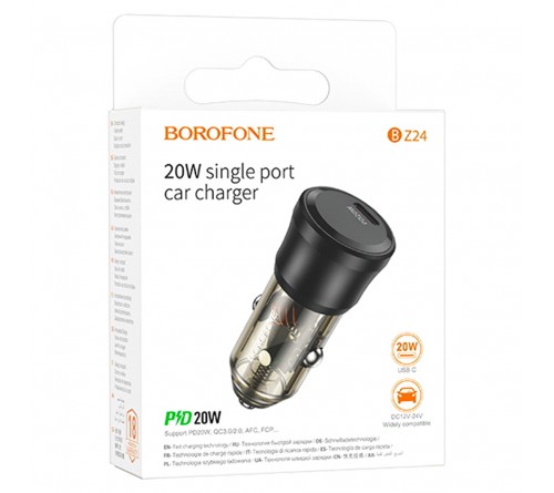 Автомобильное Зарядное Устройство 12V- 1*Type-C выход   Borofone BZ  24   3.0A, Black, QC3.0 Fast Charger PD20W