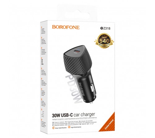 Автомобильное Зарядное Устройство 12V- 1*Type-C выход   Borofone BZ  31B 3.0A, Black, QC3.0 Fast Charger PD30W