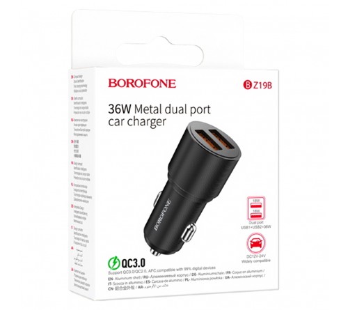 Автомобильное Зарядное Устройство 12V- USB 2*USB выхода Borofone BZ  19B 3.0A,Black 36W