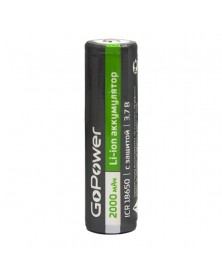 Аккумулятор   Li-ion GoPower ICR18650 PC1 3.7V 2000mAh с ЗАЩИТОЙ, ВЫСОКИЙ к..