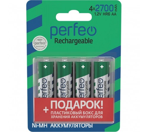 Аккумулятор PERFEO      R6 AA BL4 NI-MH 2700mAh + BOX  1.2v (4/40)
