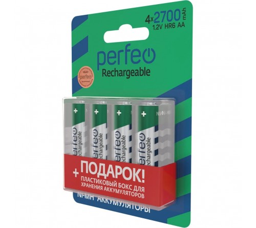 Аккумулятор PERFEO      R6 AA BL4 NI-MH 2700mAh + BOX  1.2v (4/40)