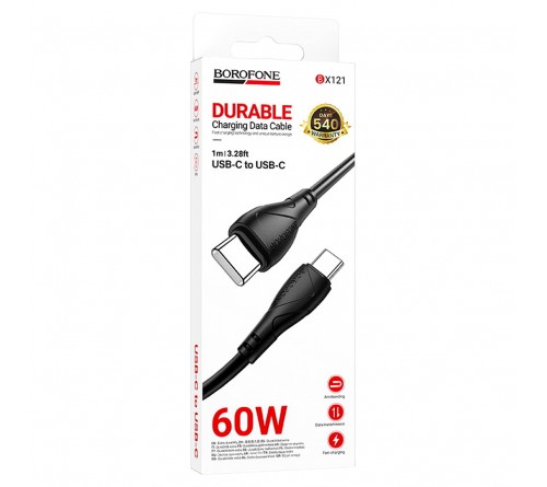 Кабель  Type-C - Type-C Borofone BX121 1.0 m,3.0A, Black, коробочка Пластик, PD60W