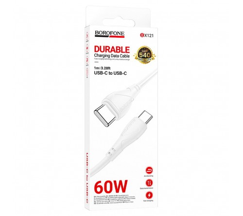 Кабель  Type-C - Type-C Borofone BX121 1.0 m,3.0A, White, коробочка Пластик, PD60W