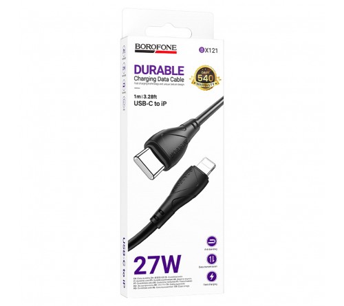Кабель  Type C - 8-pin Borofone BX121 1.0 m,3.0A, Black, коробочка Пластик, PD 27W
