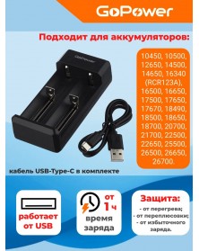 Зарядное устройство  GoPower LiCharger Eco 2 Li-ion 2 слота (1/40)..