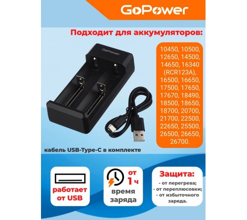 Зарядное устройство  GoPower LiCharger Eco 2 Li-ion 2 слота (1/40)