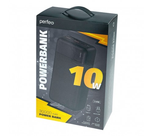 Внешний Аккумулятор Power Bank Perfeo                           30000 mAh 2*USB 2.1A Black, Li-Pol, MicroUSB. Type-C (PF_E2094)