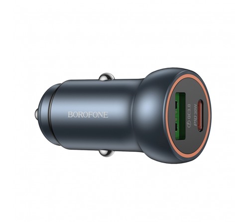 Автомобильное Зарядное Устройство 12V- USB 1*Type-C выход + 1*USB выход Borofone BZ  32A  3.0A,Black QC 3.0 Fast Charger 48W
