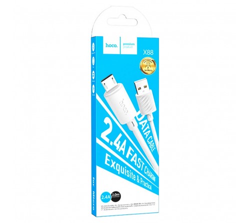 Кабель  USB - MicroUSB Hoco X 88 2.0 m,2.4A, White,коробочка Пластик 2 Метра