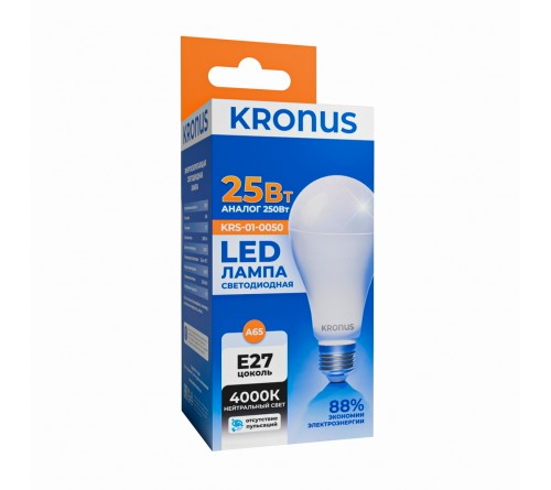 Лампа светодиодная KRONUS (LED) A65-  25W-4000K E27 Белый свет (KRS-01-0050)