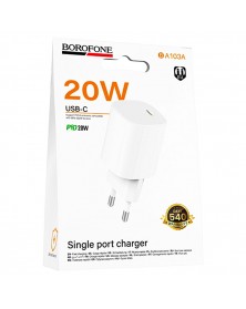 Сетевое Зарядное Устройство 220V- 1*Type-C выход   Borofone BA103A  3.0A Wh..