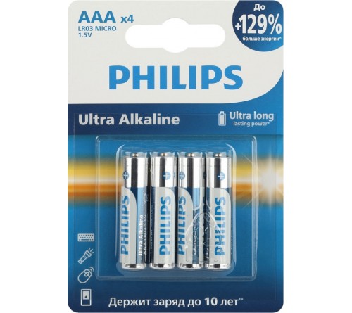 Батарейка PHILIPS           LR03 ААА  Alkaline ( 4BL) ULTRA  1,5 V  (48)(144)