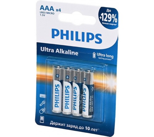Батарейка PHILIPS           LR03 ААА  Alkaline ( 4BL) ULTRA  1,5 V  (48)(144)