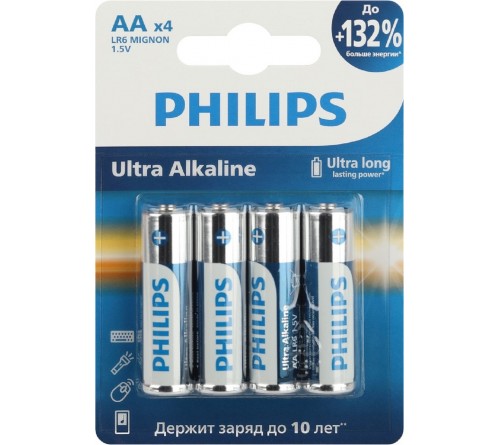 Батарейка PHILIPS            LR6 AA  Alkaline  ( 4BL) ULTRA  1.5V ( 48/144)