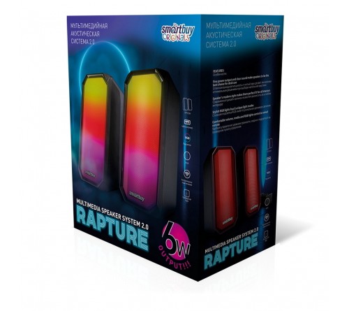 Колонки Smart Buy (SBA 4300)                2.0 (2*   3W)  Rapture/Восторг,Black Bluetooth, питание 5V или от USB RGB-Подсветка
