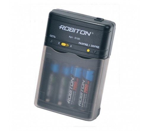 Зарядное устройство  Robiton  Smart  S100  Заряжает 2 или 4 Ni-Cd /Ni-MH аккумулятора размера AA/HR6 и AAA/HR03. Полностью автоматическое