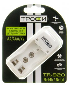 Зарядное устройство  ТРОФИ ТR-920  заряжает АА/ААА/9V  (1/6/24)