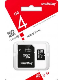 Карта памяти  MicroSDHC       4Gb (Class    4)  SmartBuy +  Адаптер SD..