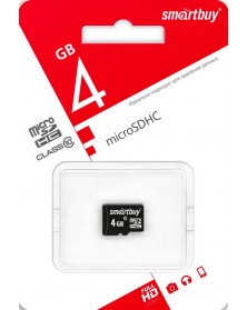 Карта памяти  MicroSDHC       4Gb (Class  10)  SmartBuy  без Адаптера..
