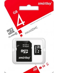 Карта памяти  MicroSDHC       4Gb (Class  10)  SmartBuy +  Адаптер SD..