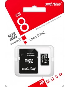 Карта памяти  MicroSDHC       8Gb (Class    4)  SmartBuy +  Адаптер SD