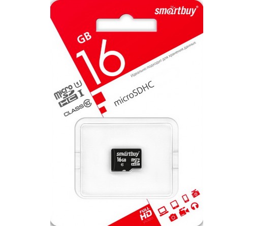 Карта памяти  MicroSDHC     16Gb (Class  10)  SmartBuy  без Адаптера
